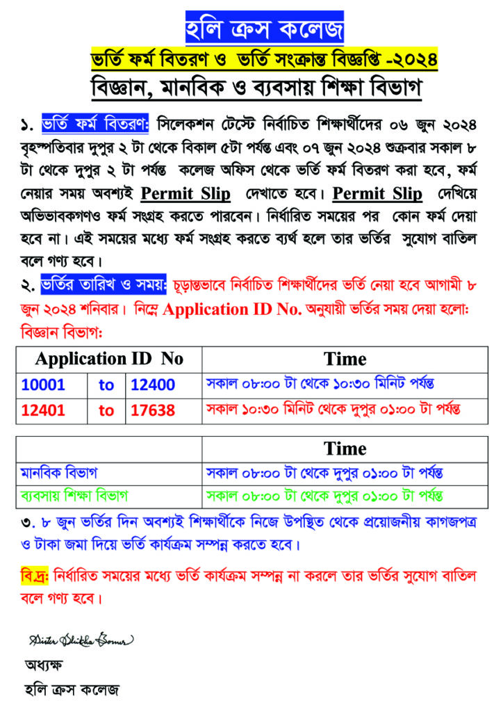 holy cross college admission result 2024-25  final notice
