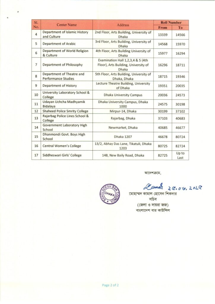 bar council written exam seat plan 2025 -2