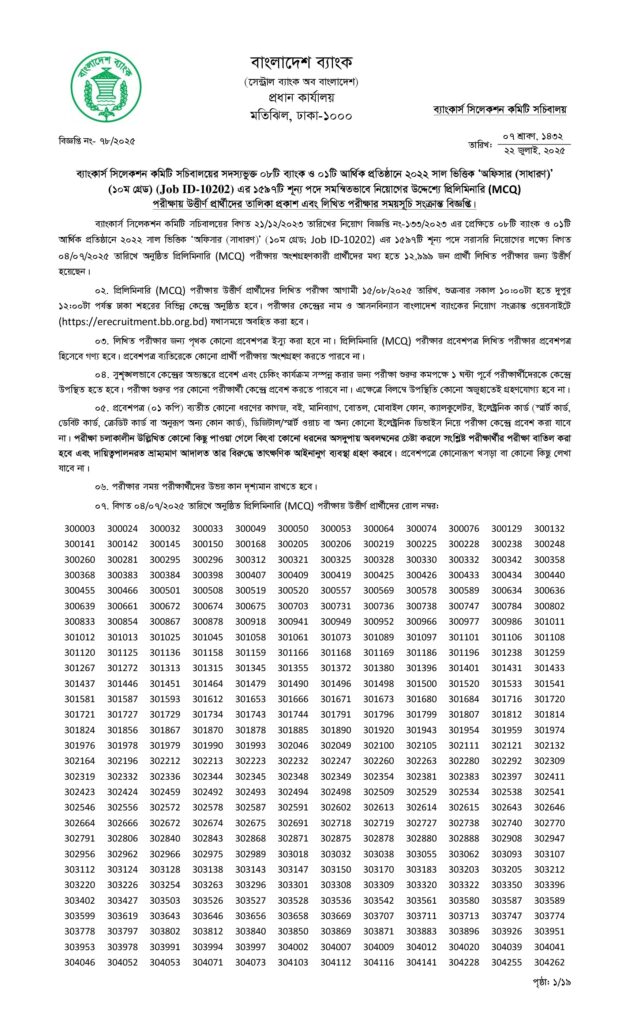9 bank officer (general) mcq result 2025